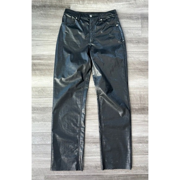 Express Black Faux Croc Modern Straight Pants Size 4 Super High Rise - Picture 1 of 7